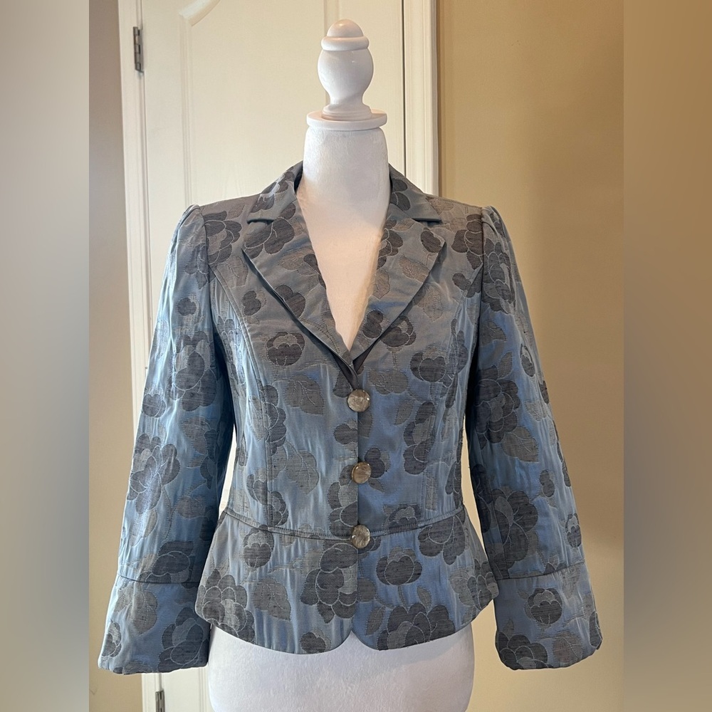 Armani Iridescent Blue Jacquard Blazer Floral Pattern, Size 4 - Picture 4 of 15